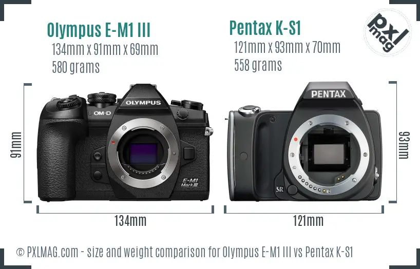 Olympus E-M1 III vs Pentax K-S1 size comparison