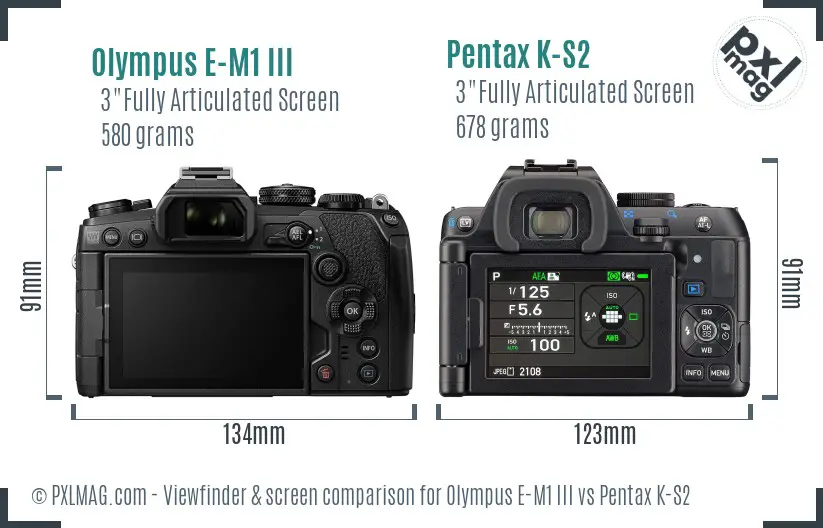 Olympus E-M1 III vs Pentax K-S2 Screen and Viewfinder comparison