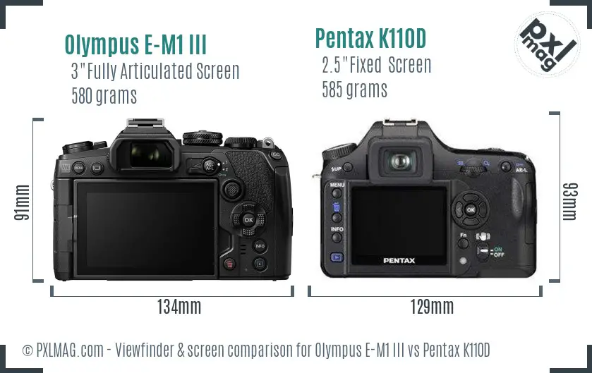 Olympus E-M1 III vs Pentax K110D Screen and Viewfinder comparison