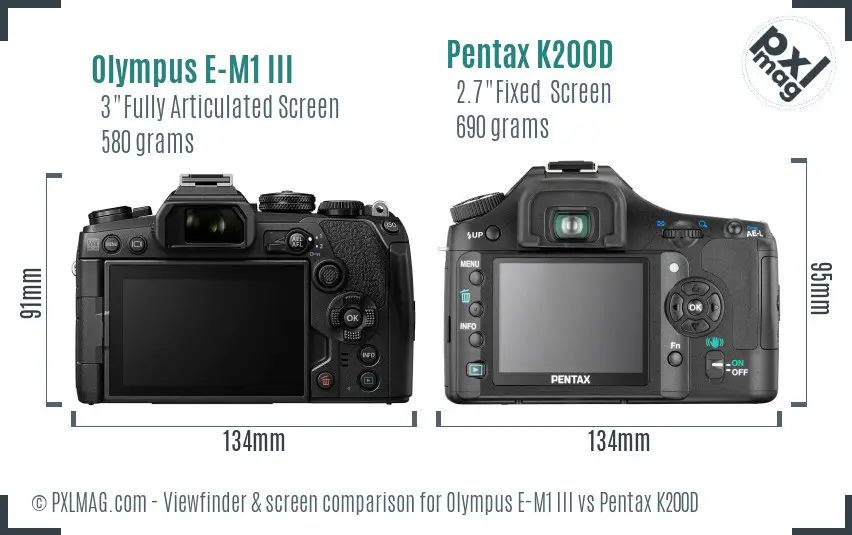 Olympus E-M1 III vs Pentax K200D Screen and Viewfinder comparison