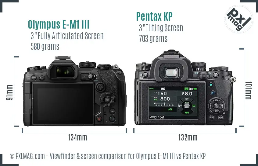 Olympus E-M1 III vs Pentax KP Screen and Viewfinder comparison