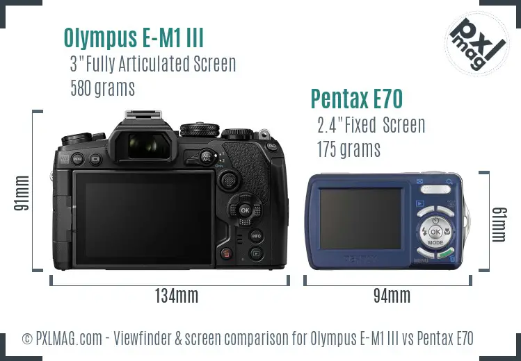 Olympus E-M1 III vs Pentax E70 Screen and Viewfinder comparison