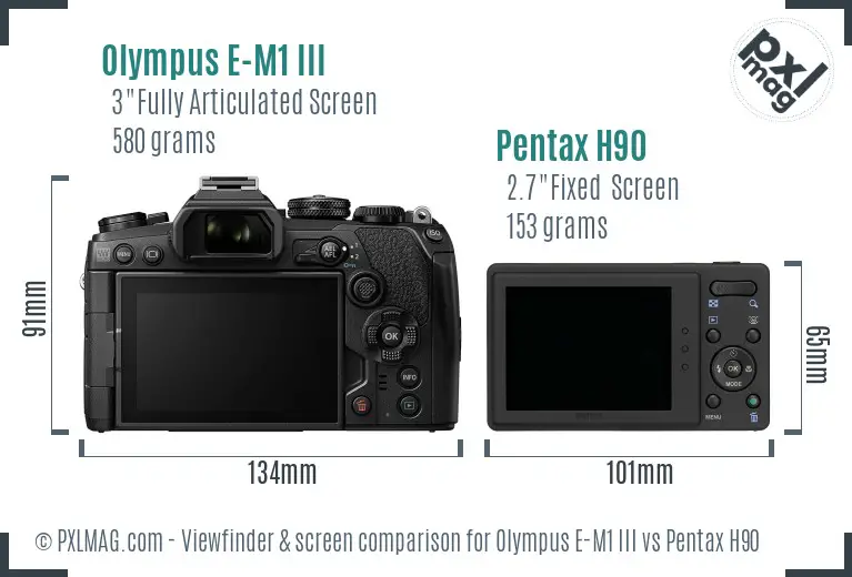 Olympus E-M1 III vs Pentax H90 Screen and Viewfinder comparison