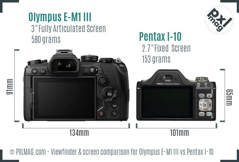 Olympus E-M1 III vs Pentax I-10 Screen and Viewfinder comparison