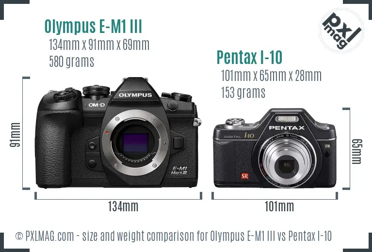 Olympus E-M1 III vs Pentax I-10 size comparison