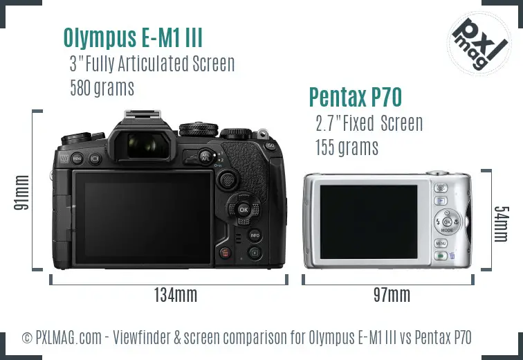 Olympus E-M1 III vs Pentax P70 Screen and Viewfinder comparison