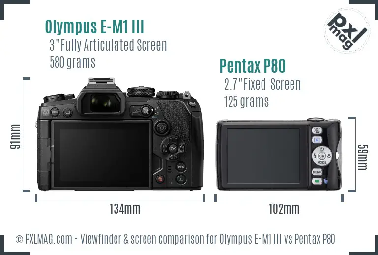 Olympus E-M1 III vs Pentax P80 Screen and Viewfinder comparison