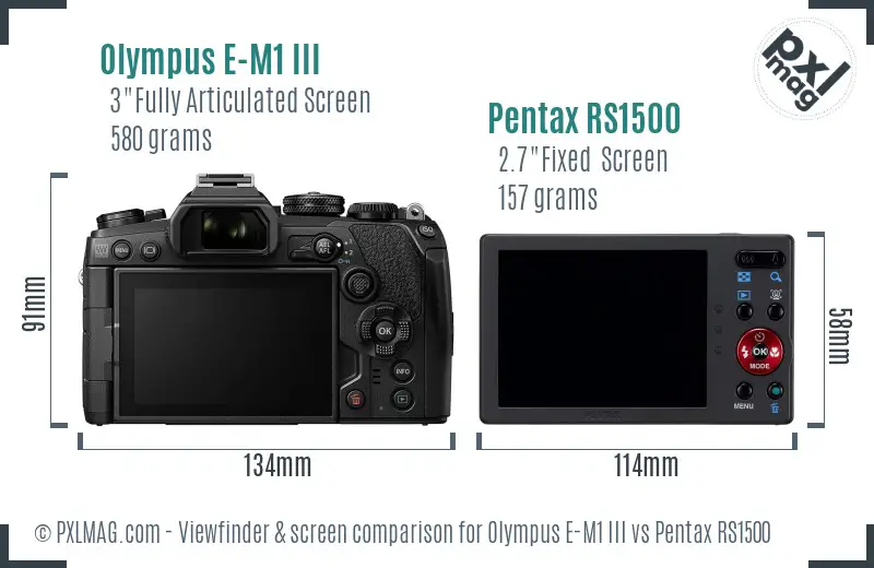Olympus E-M1 III vs Pentax RS1500 Screen and Viewfinder comparison
