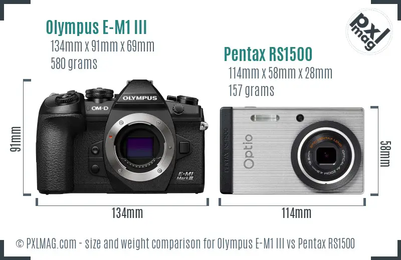 Olympus E-M1 III vs Pentax RS1500 size comparison