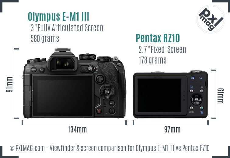 Olympus E-M1 III vs Pentax RZ10 Screen and Viewfinder comparison