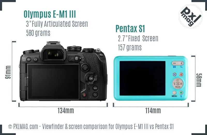 Olympus E-M1 III vs Pentax S1 Screen and Viewfinder comparison