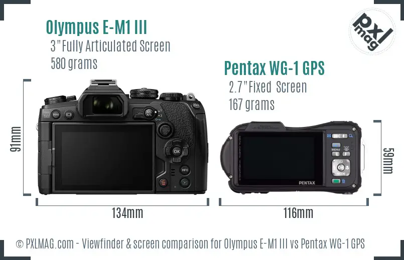 Olympus E-M1 III vs Pentax WG-1 GPS Screen and Viewfinder comparison