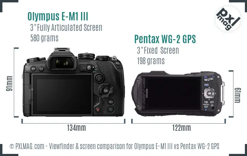 Olympus E-M1 III vs Pentax WG-2 GPS Screen and Viewfinder comparison