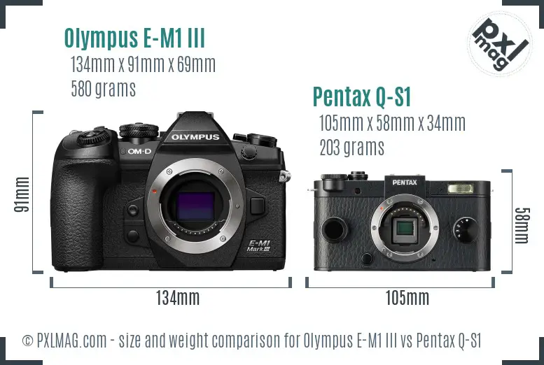 Olympus E-M1 III vs Pentax Q-S1 size comparison