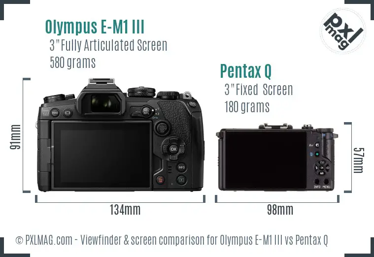 Olympus E-M1 III vs Pentax Q Screen and Viewfinder comparison