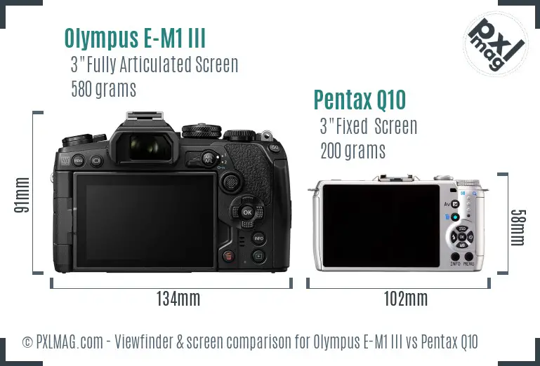 Olympus E-M1 III vs Pentax Q10 Screen and Viewfinder comparison