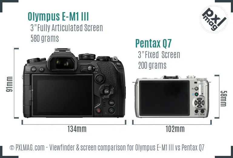 Olympus E-M1 III vs Pentax Q7 Screen and Viewfinder comparison