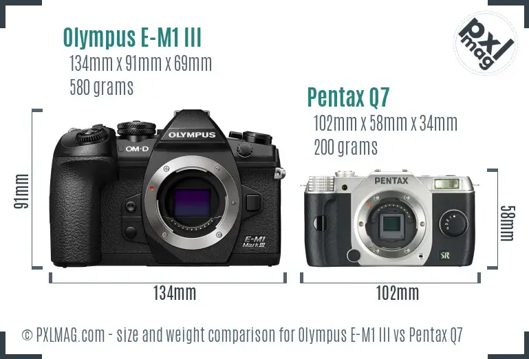 Olympus E-M1 III vs Pentax Q7 size comparison