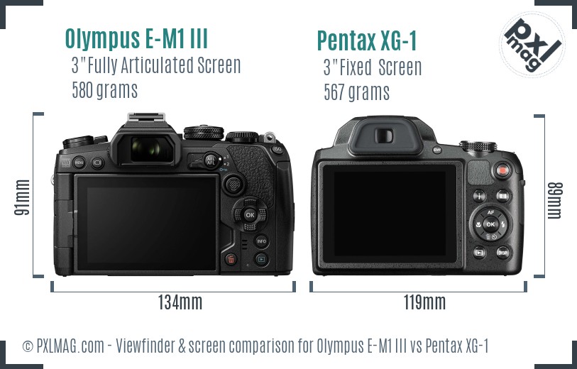 Olympus E-M1 III vs Pentax XG-1 Screen and Viewfinder comparison