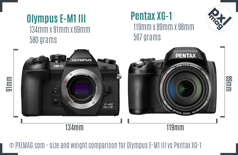 Olympus E-M1 III vs Pentax XG-1 size comparison