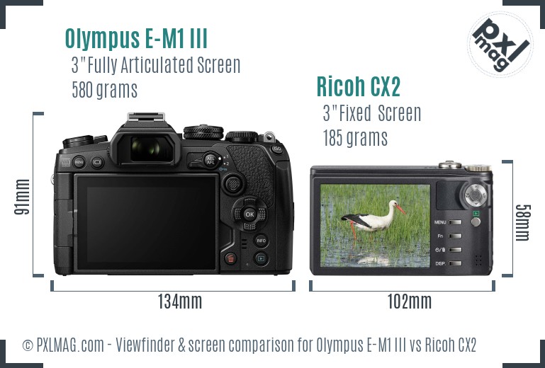 Olympus E-M1 III vs Ricoh CX2 Screen and Viewfinder comparison