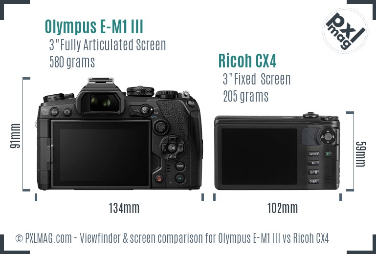 Olympus E-M1 III vs Ricoh CX4 Screen and Viewfinder comparison