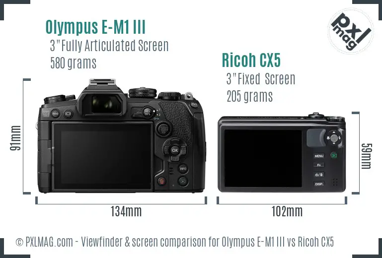 Olympus E-M1 III vs Ricoh CX5 Screen and Viewfinder comparison