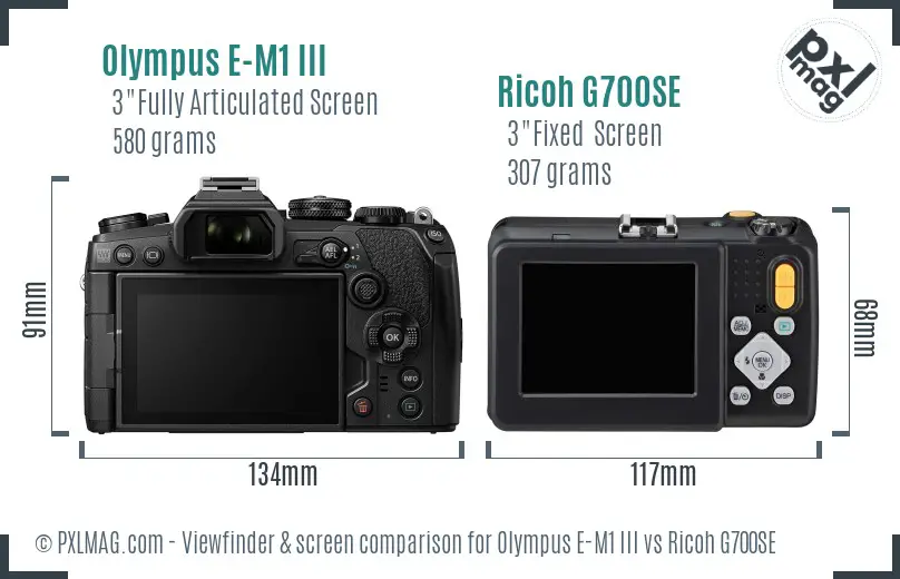 Olympus E-M1 III vs Ricoh G700SE Screen and Viewfinder comparison