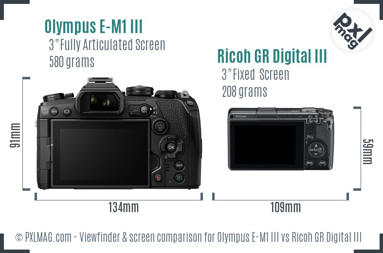 Olympus E-M1 III vs Ricoh GR Digital III Screen and Viewfinder comparison