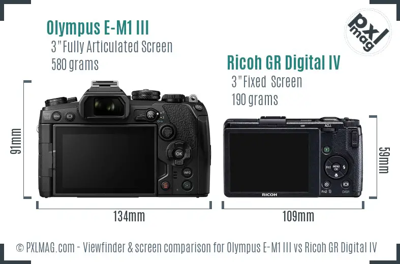 Olympus E-M1 III vs Ricoh GR Digital IV Screen and Viewfinder comparison