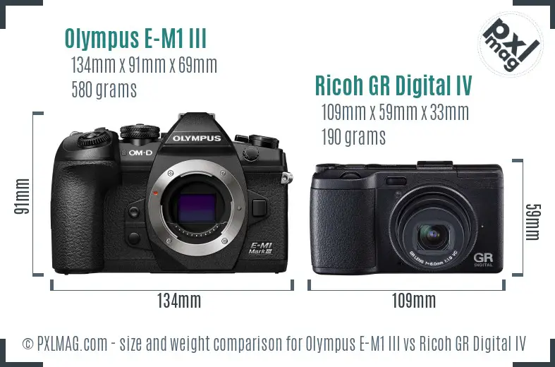 Olympus E-M1 III vs Ricoh GR Digital IV size comparison