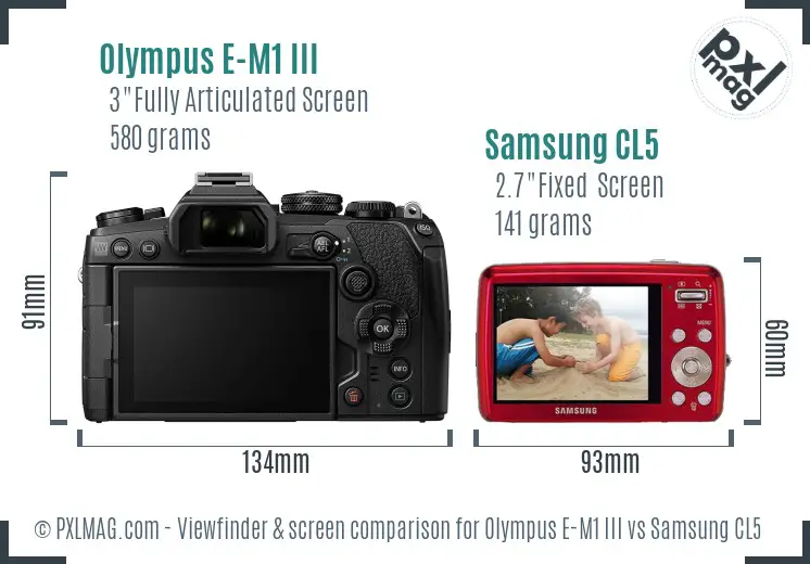 Olympus E-M1 III vs Samsung CL5 Screen and Viewfinder comparison
