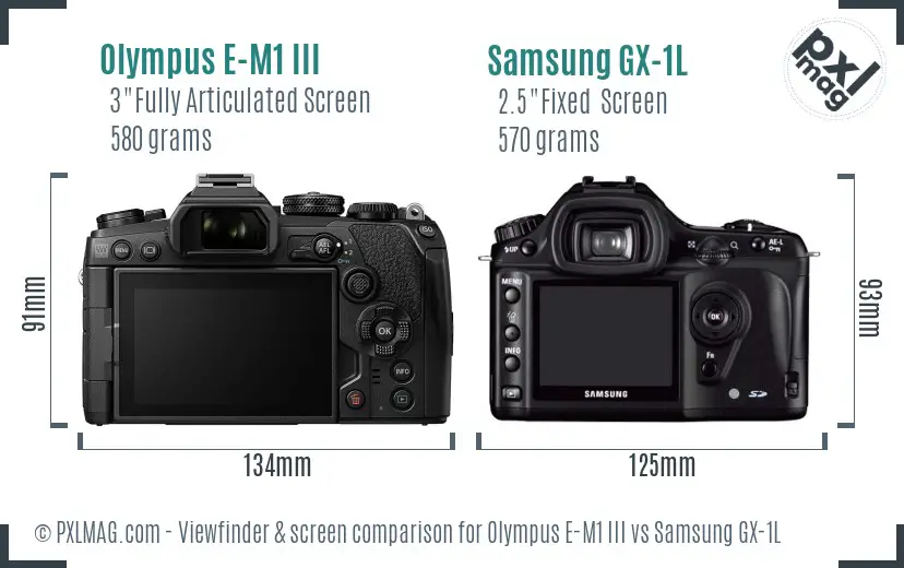 Olympus E-M1 III vs Samsung GX-1L Screen and Viewfinder comparison