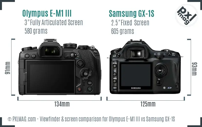 Olympus E-M1 III vs Samsung GX-1S Screen and Viewfinder comparison