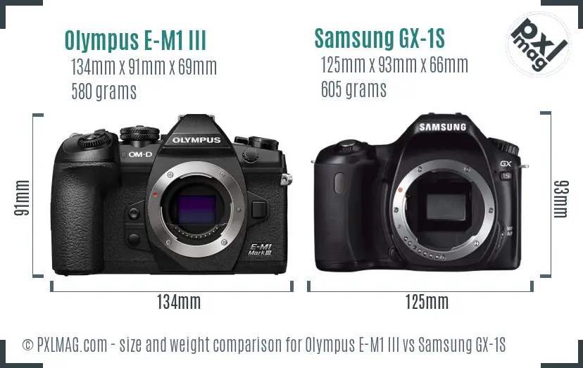 Olympus E-M1 III vs Samsung GX-1S size comparison