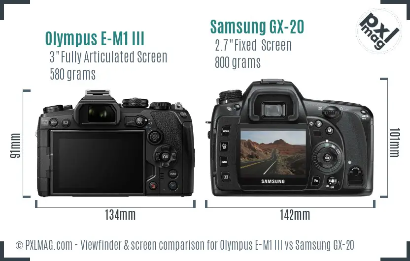 Olympus E-M1 III vs Samsung GX-20 Screen and Viewfinder comparison Olympus E-M1 III vs Samsung GX-20 Screen and Viewfinder comparison