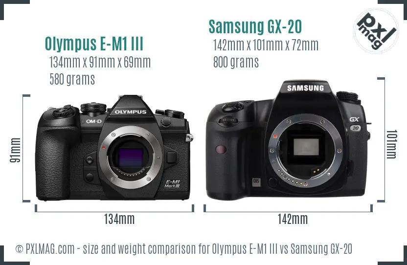 Olympus E-M1 III vs Samsung GX-20 size comparison Olympus E-M1 III vs Samsung GX-20 size comparison