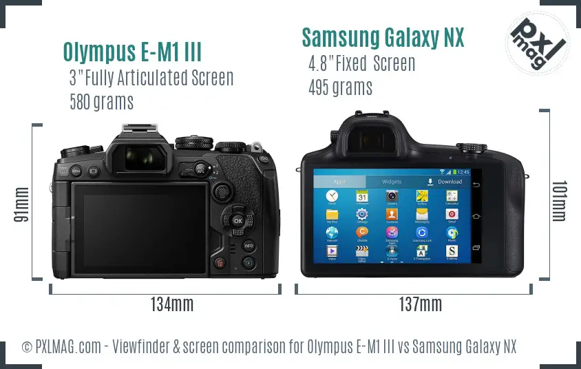 Olympus E-M1 III vs Samsung Galaxy NX Screen and Viewfinder comparison