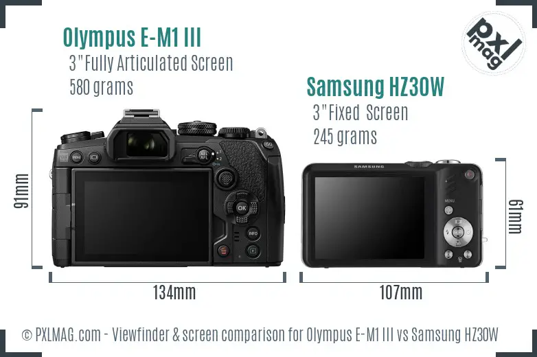 Olympus E-M1 III vs Samsung HZ30W Screen and Viewfinder comparison
