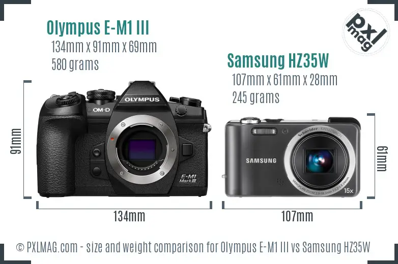 Olympus E-M1 III vs Samsung HZ35W size comparison Olympus E-M1 III vs Samsung HZ35W size comparison