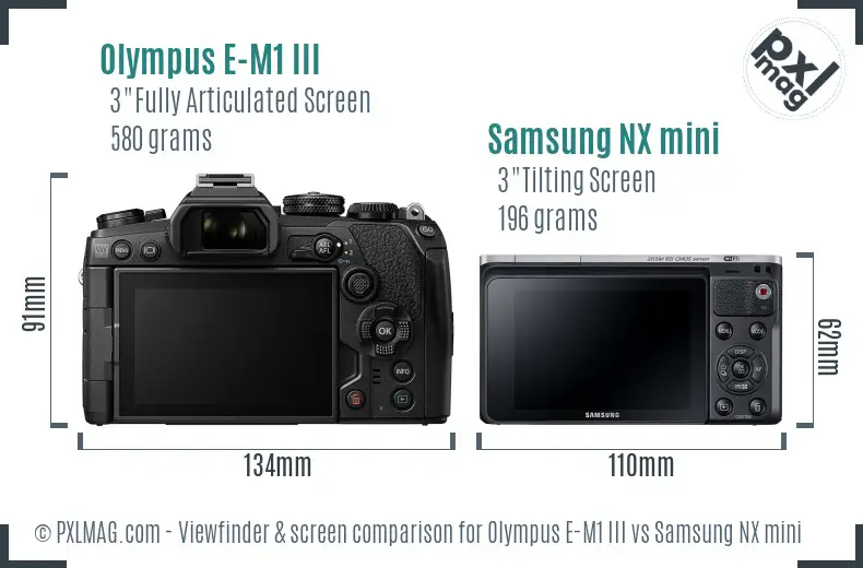 Olympus E-M1 III vs Samsung NX mini Screen and Viewfinder comparison