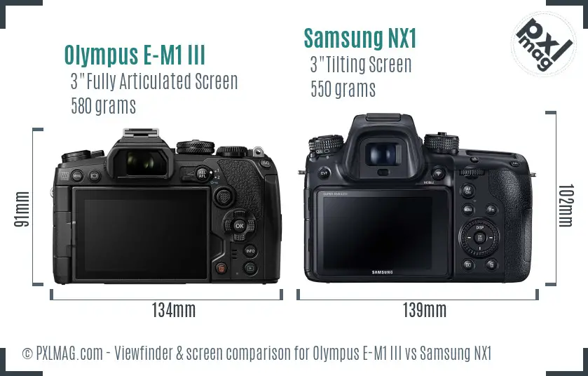 Olympus E-M1 III vs Samsung NX1 Screen and Viewfinder comparison