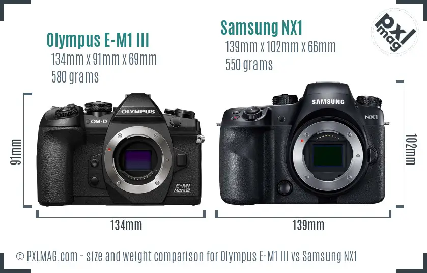 Olympus E-M1 III vs Samsung NX1 size comparison