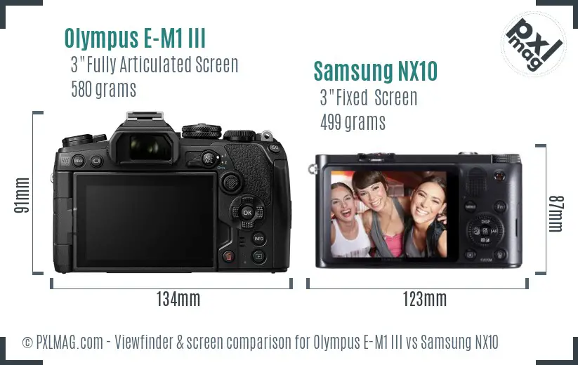 Olympus E-M1 III vs Samsung NX10 Screen and Viewfinder comparison