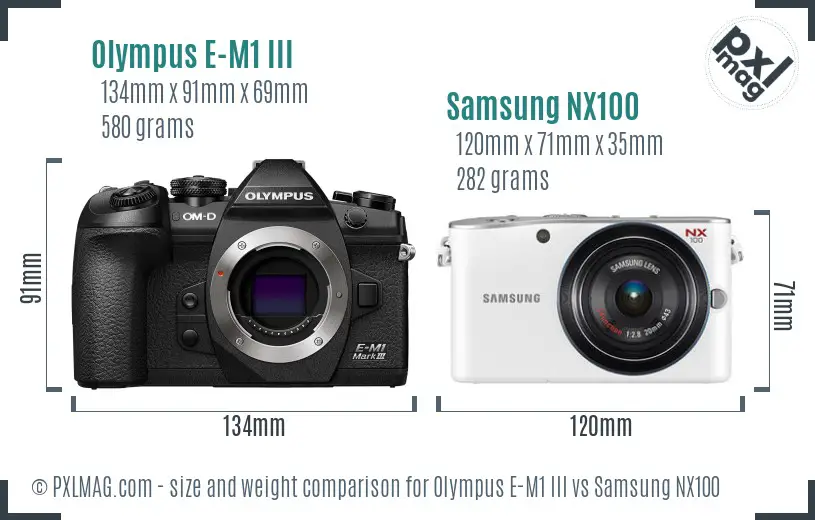 Olympus E-M1 III vs Samsung NX100 size comparison Olympus E-M1 III vs Samsung NX100 size comparison