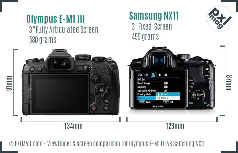 Olympus E-M1 III vs Samsung NX11 Screen and Viewfinder comparison