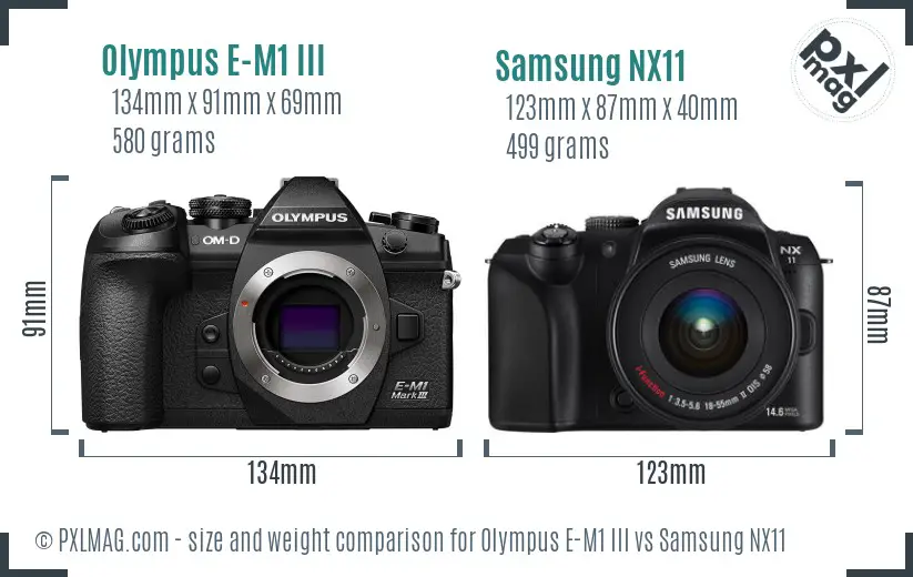 Olympus E-M1 III vs Samsung NX11 size comparison