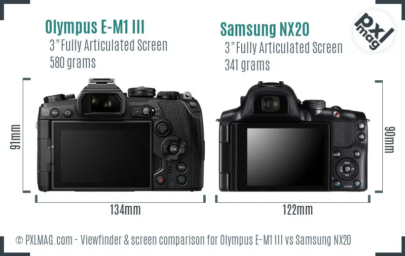 Olympus E-M1 III vs Samsung NX20 Screen and Viewfinder comparison
