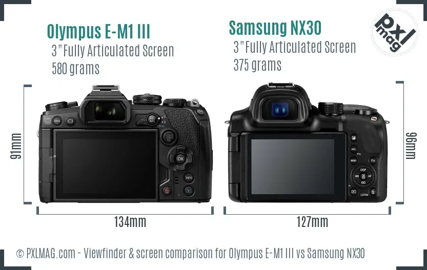 Olympus E-M1 III vs Samsung NX30 Screen and Viewfinder comparison