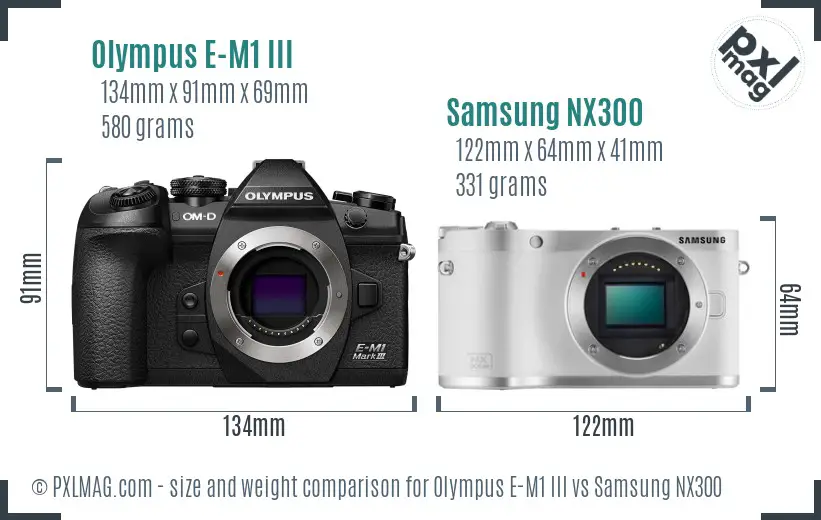 Olympus E-M1 III vs Samsung NX300 size comparison